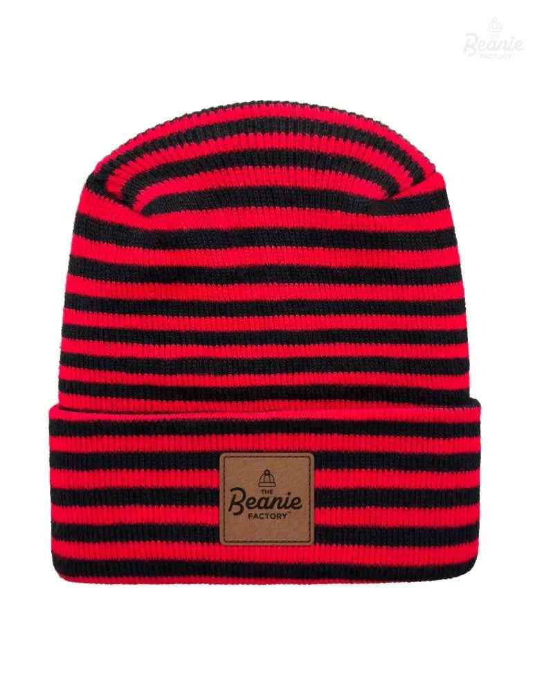 Cuffed Beanie - Circular knit  Winter Hat - H-Stitch - Roro - Black / Red