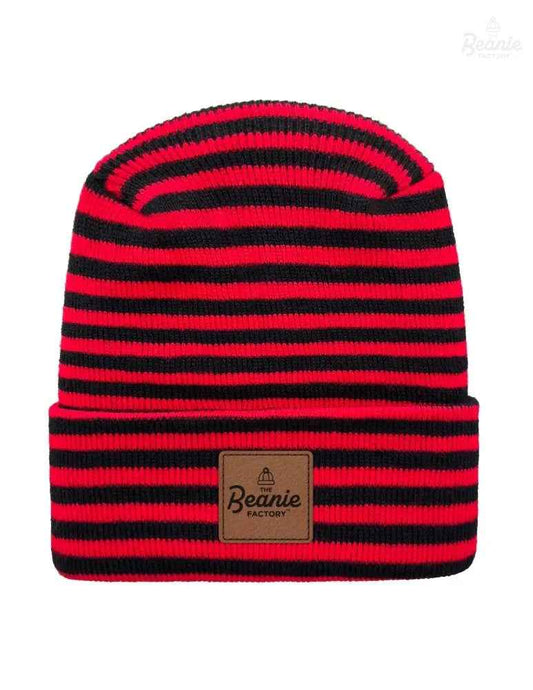 Cuffed Beanie - Circular knit  Winter Hat - H-Stitch - Roro - Black / Red