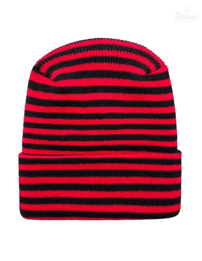 Cuffed Beanie - Circular knit  Winter Hat - H-Stitch - Roro - Black / Red