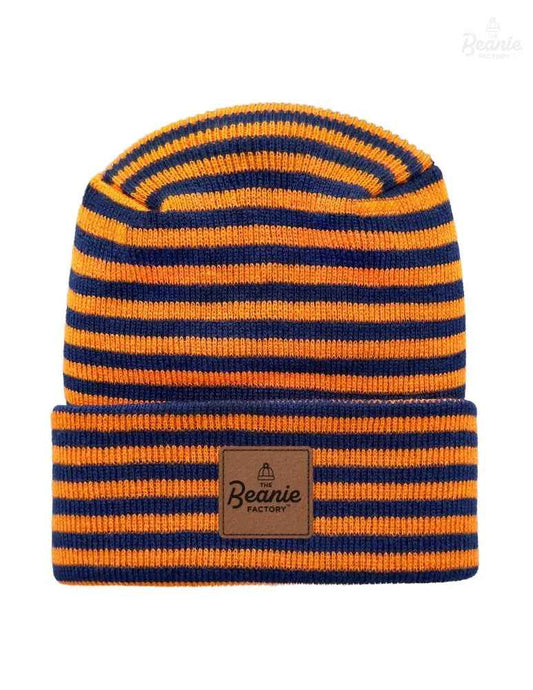 Cuffed Beanie - Circular knit  Winter Hat - H-Stitch - Roro - Blue / Orange