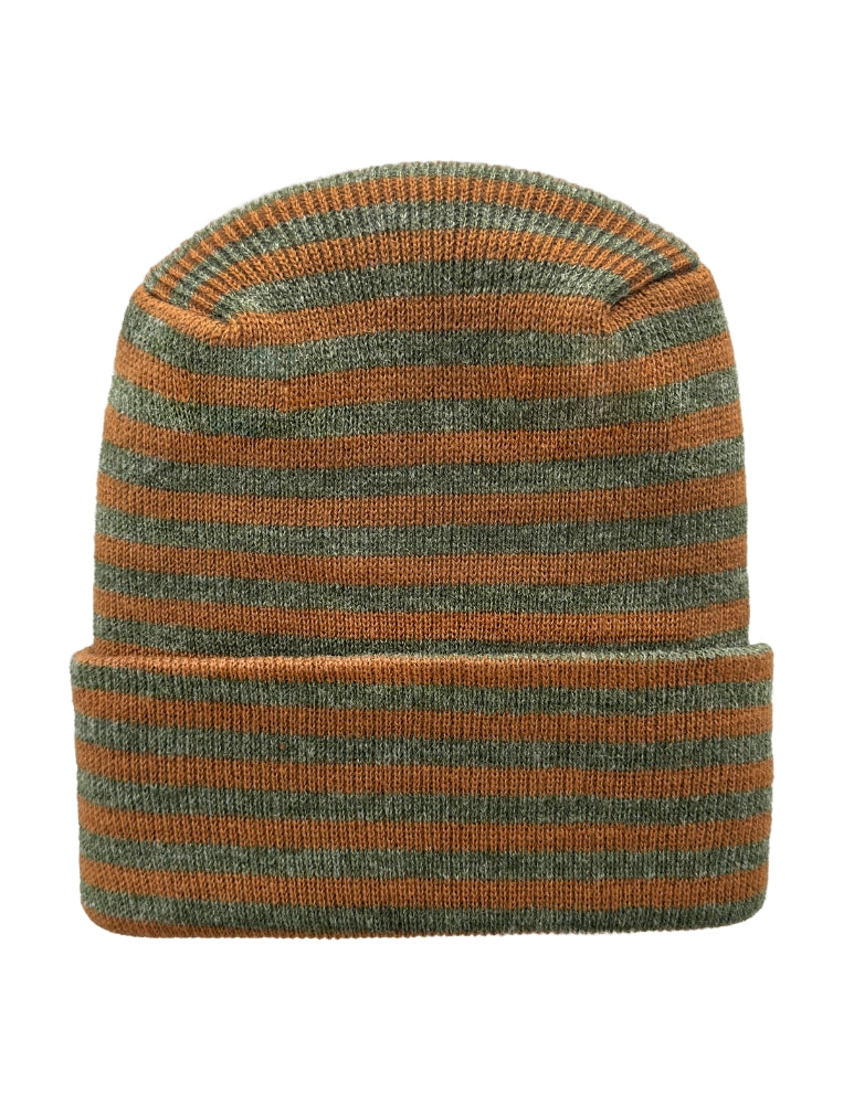 Gorro con vuelta - Tejido circular - Gorro de invierno - Punto H - Roro - Marrón / Verde