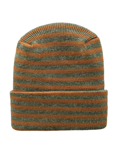 Gorro con vuelta - Tejido circular - Gorro de invierno - Punto H - Roro - Marrón / Verde