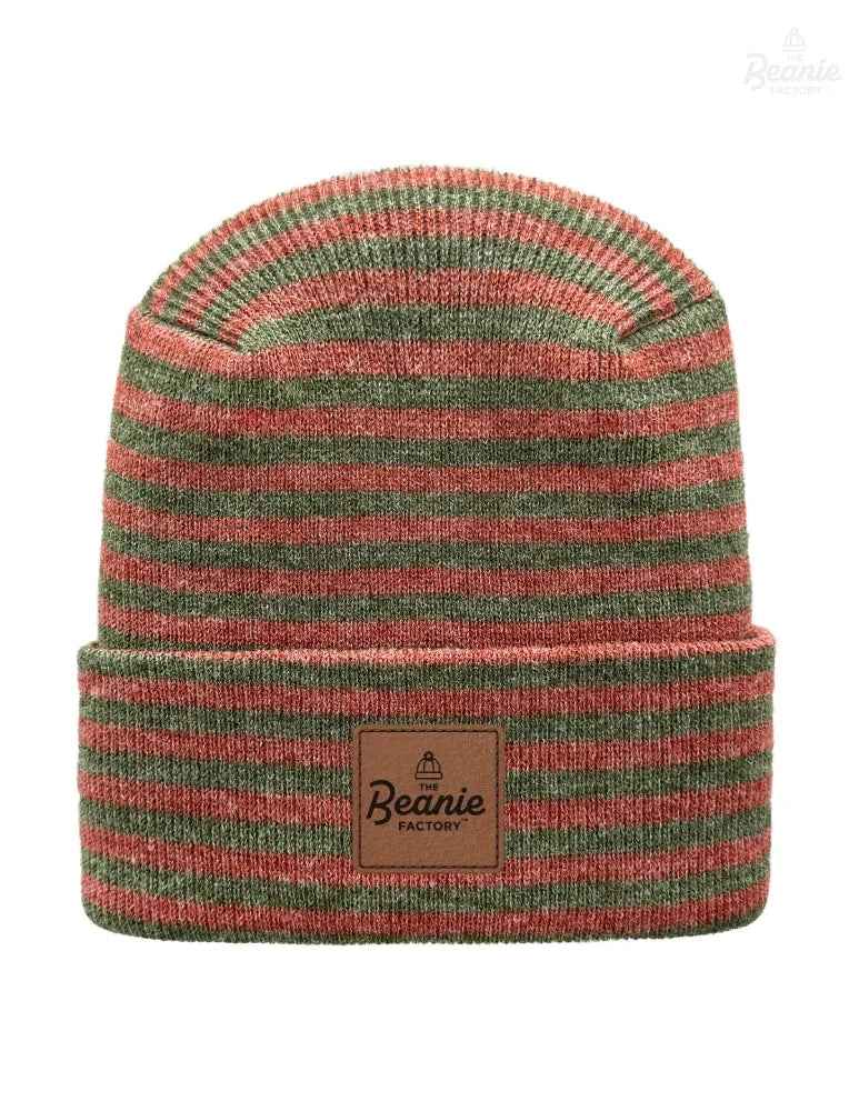Cuffed Beanie - Circular knit  Winter Hat - H-Stitch - Roro - Burgundy / Green
