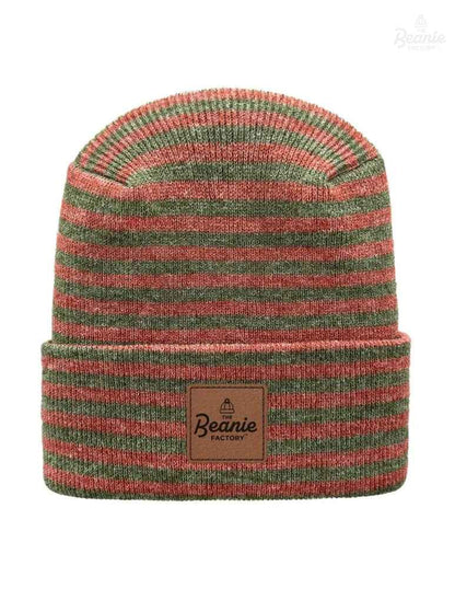 Cuffed Beanie - Circular knit  Winter Hat - H-Stitch - Roro - Burgundy / Green