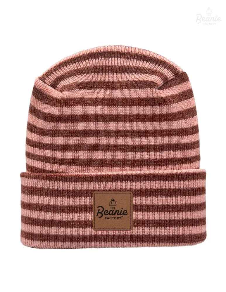 Cuffed Beanie - Circular knit  Winter Hat - H-Stitch - Roro - Burgundy / Pink