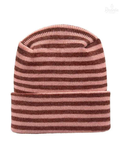 Cuffed Beanie - Circular knit  Winter Hat - H-Stitch - Roro - Burgundy / Pink