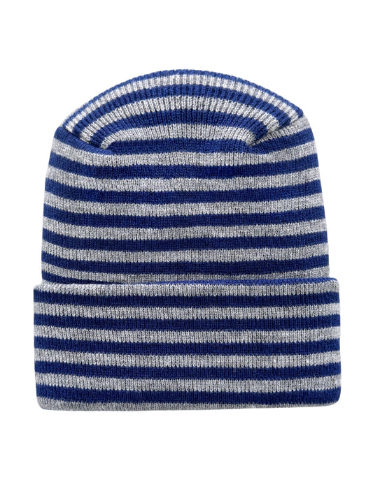 Cuffed Beanie - Circular knit  Winter Hat - H-Stitch - Roro - Gray / Blue