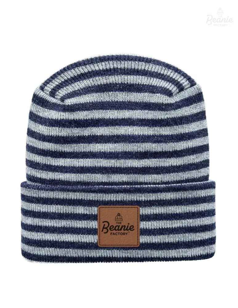 Cuffed Beanie - Circular knit  Winter Hat - H-Stitch - Roro - Gray / Denim