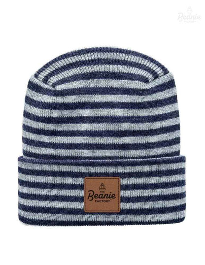 Cuffed Beanie - Circular knit  Winter Hat - H-Stitch - Roro - Gray / Denim