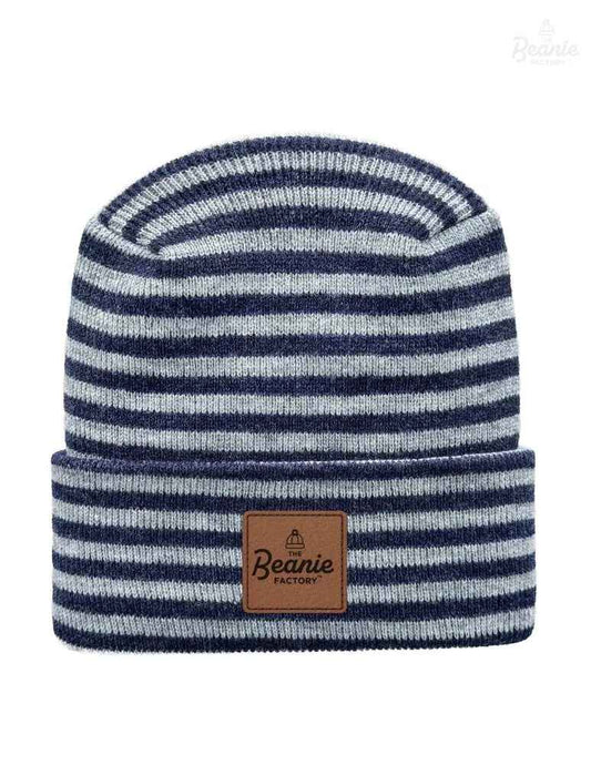 Cuffed Beanie - Circular knit  Winter Hat - H-Stitch - Roro - Gray / Denim