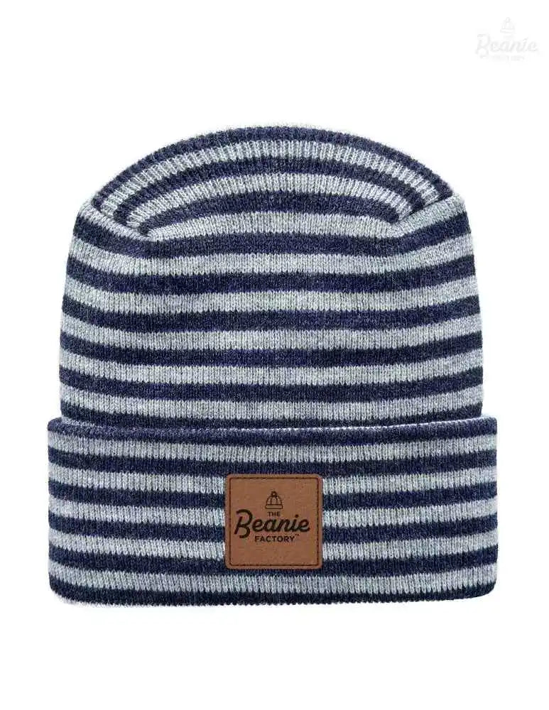Cuffed Beanie - Circular knit  Winter Hat - H-Stitch - Roro - Gray / Denim The Beanie Factory Custom, Personlize 