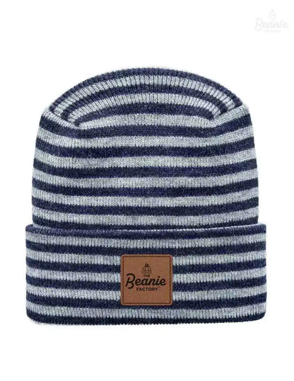 Cuffed Beanie - Circular knit  Winter Hat - H-Stitch - Roro - Gray / Denim The Beanie Factory Custom, Personlize 