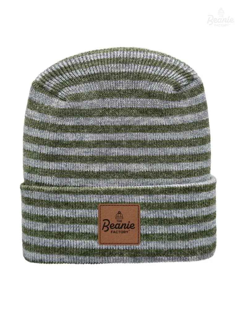 Cuffed Beanie - Circular knit  Winter Hat - H-Stitch - Roro - Gray / Green
