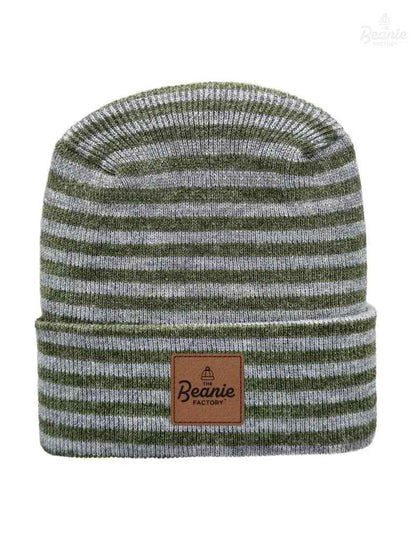 Cuffed Beanie - Circular knit  Winter Hat - H-Stitch - Roro - Gray / Green