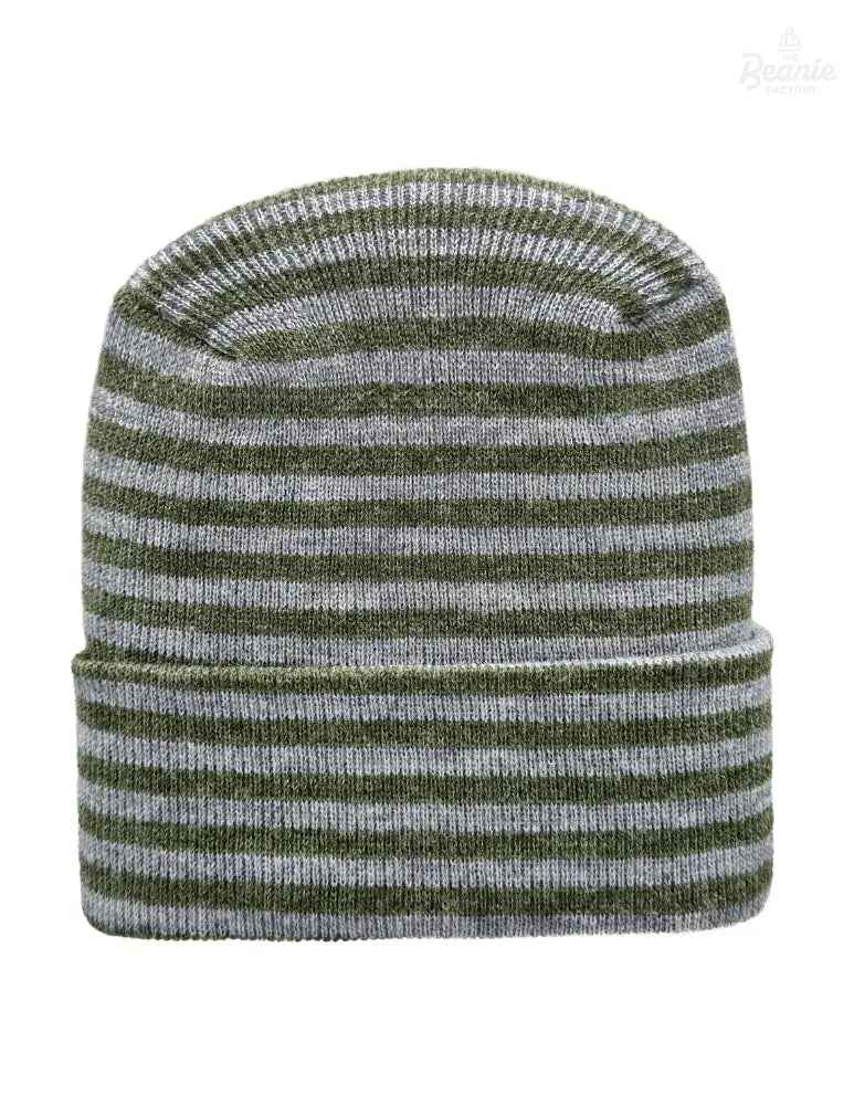 Cuffed Beanie - Circular knit  Winter Hat - H-Stitch - Roro - Gray / Green