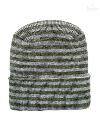 Cuffed Beanie - Circular knit  Winter Hat - H-Stitch - Roro - Gray / Green