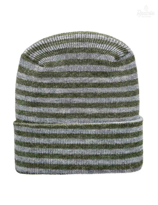 Cuffed Beanie - Circular knit  Winter Hat - H-Stitch - Roro - Gray / Green