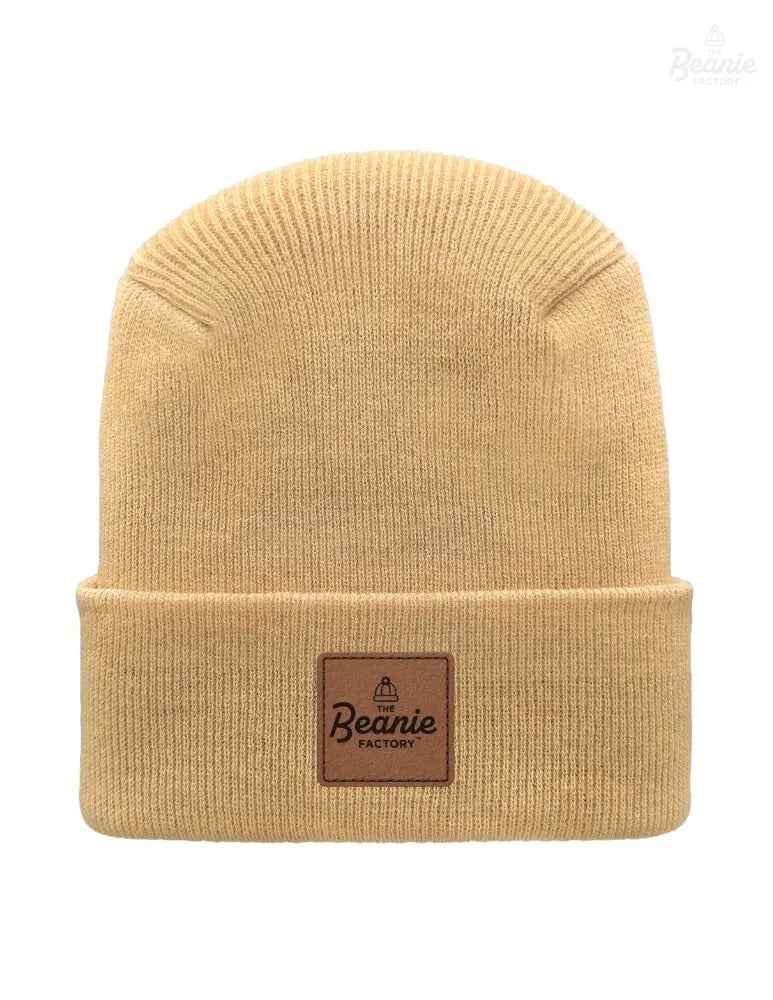 Cuffed Beanie - Circular knit  Winter Hat - H-Stitch - Solid - Beige
