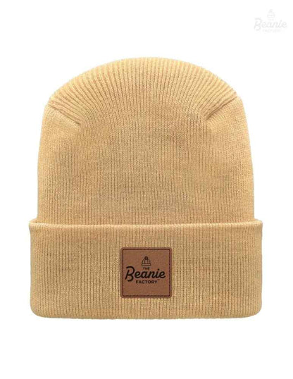 Cuffed Beanie - Circular knit  Winter Hat - H-Stitch - Solid - Beige