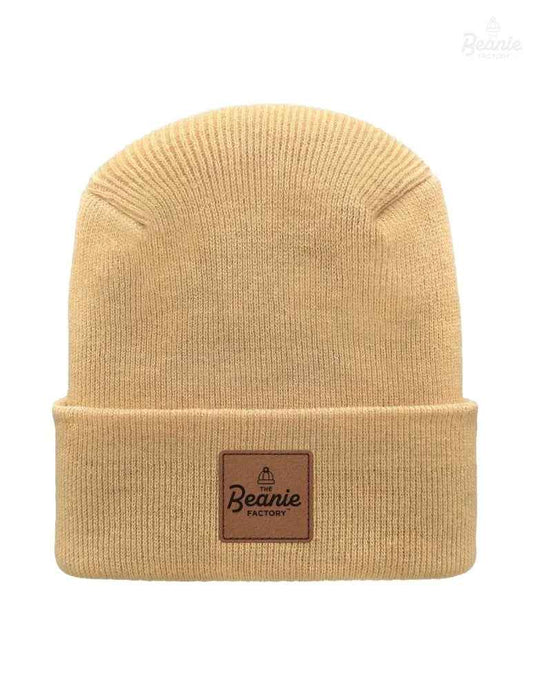 Cuffed Beanie - Circular knit  Winter Hat - H-Stitch - Solid - Beige