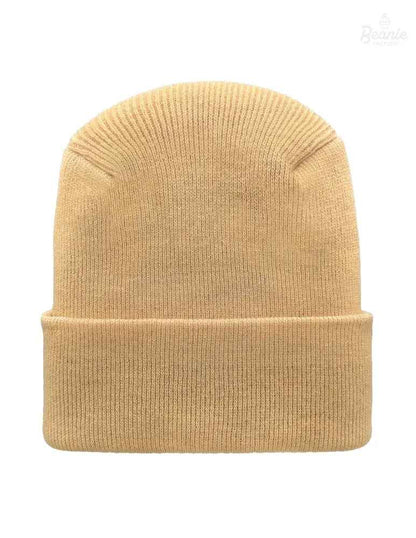 Cuffed Beanie - Circular knit  Winter Hat - H-Stitch - Solid - Beige