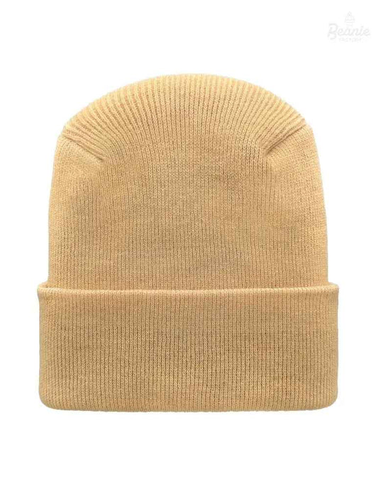 Cuffed Beanie - Circular knit  Winter Hat - H-Stitch - Solid - Beige