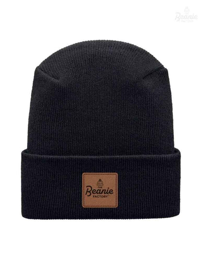Cuffed Beanie - Circular knit  Winter Hat - H-Stitch - Solid - Black