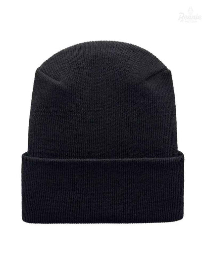 Cuffed Beanie - Circular knit  Winter Hat - H-Stitch - Solid - Black