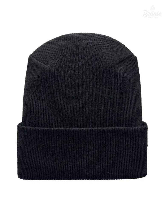 Cuffed Beanie - Circular knit  Winter Hat - H-Stitch - Solid - Black