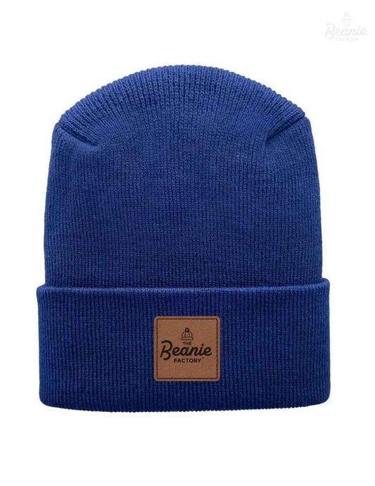 Cuffed Beanie - Circular knit  Winter Hat - H-Stitch - Solid - Blue