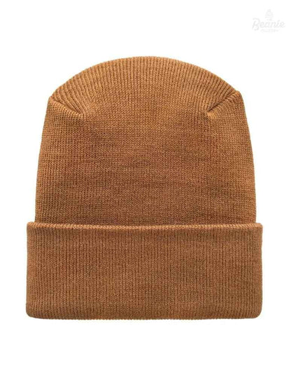 Cuffed Beanie - Circular knit  Winter Hat - H-Stitch - Solid - Brown