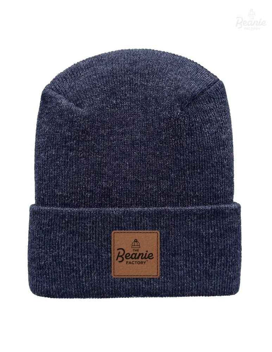 Cuffed Beanie - Circular knit  Winter Hat - H-Stitch - Solid - Denim