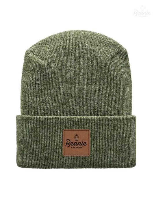 Cuffed Beanie - Circular knit  Winter Hat - H-Stitch - Solid - Green