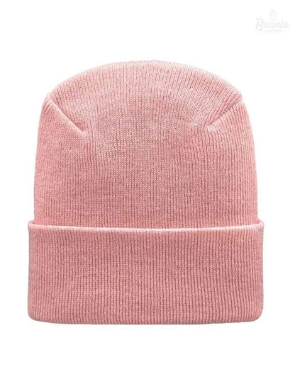 Cuffed Beanie - Circular knit  Winter Hat - H-Stitch - Solid - Pink