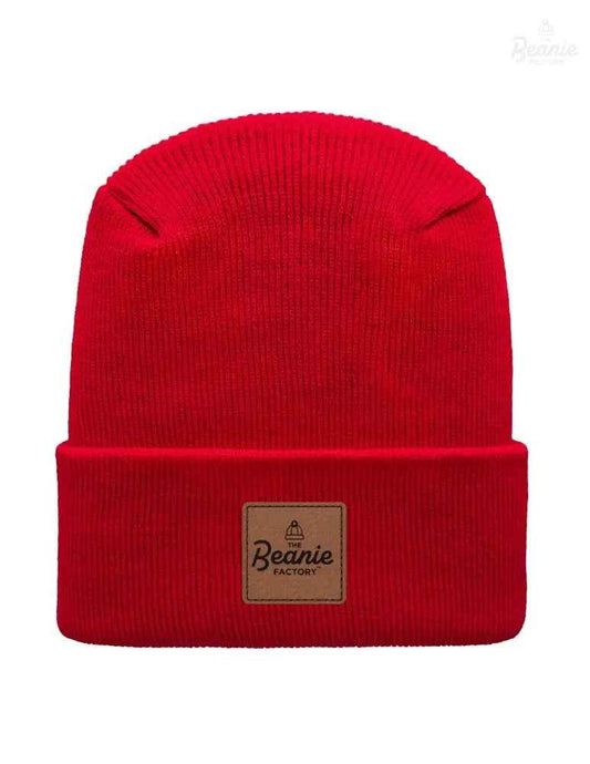 Cuffed Beanie - Circular knit  Winter Hat - H-Stitch - Solid - Red