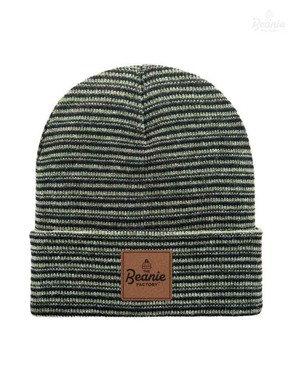 Cuffed Beanie - Circular knit  Winter Hat - Traditional - Contrast - Black / Green