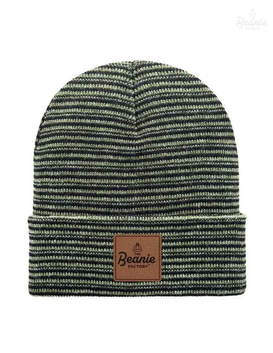 Cuffed Beanie - Circular knit  Winter Hat - Traditional - Contrast - Black / Green