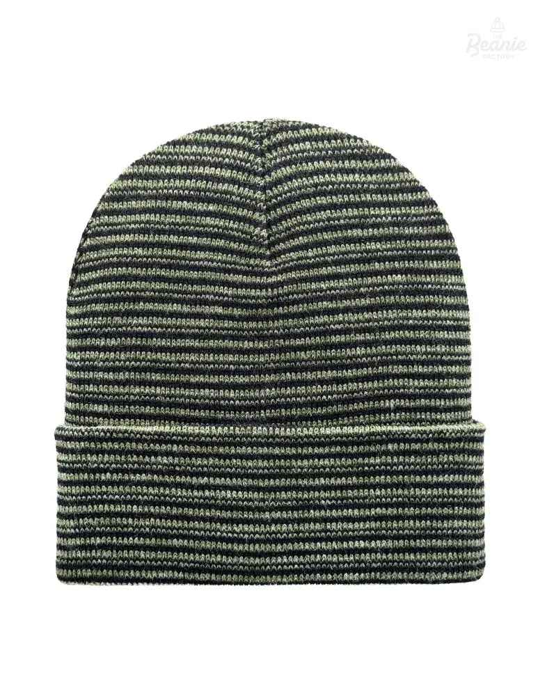 Cuffed Beanie - Circular knit  Winter Hat - Traditional - Contrast - Black / Green