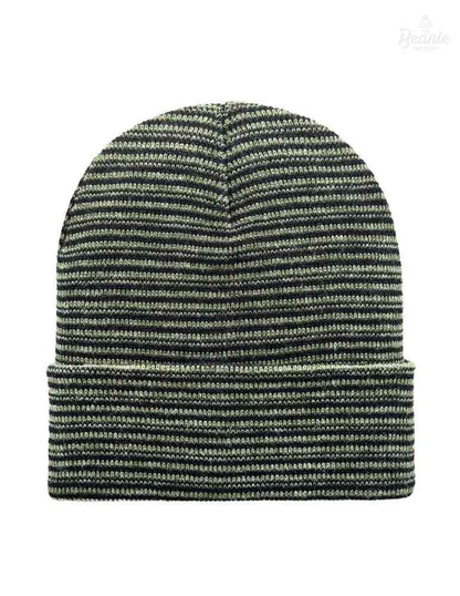 Cuffed Beanie - Circular knit  Winter Hat - Traditional - Contrast - Black / Green