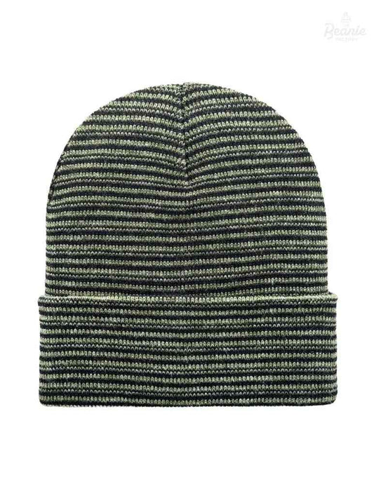Cuffed Beanie - Circular knit  Winter Hat - Traditional - Contrast - Black / Green