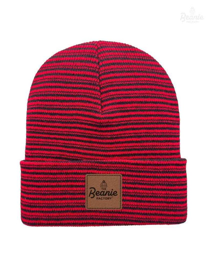 Cuffed Beanie - Circular knit  Winter Hat - Traditional - Contrast - Black / Red