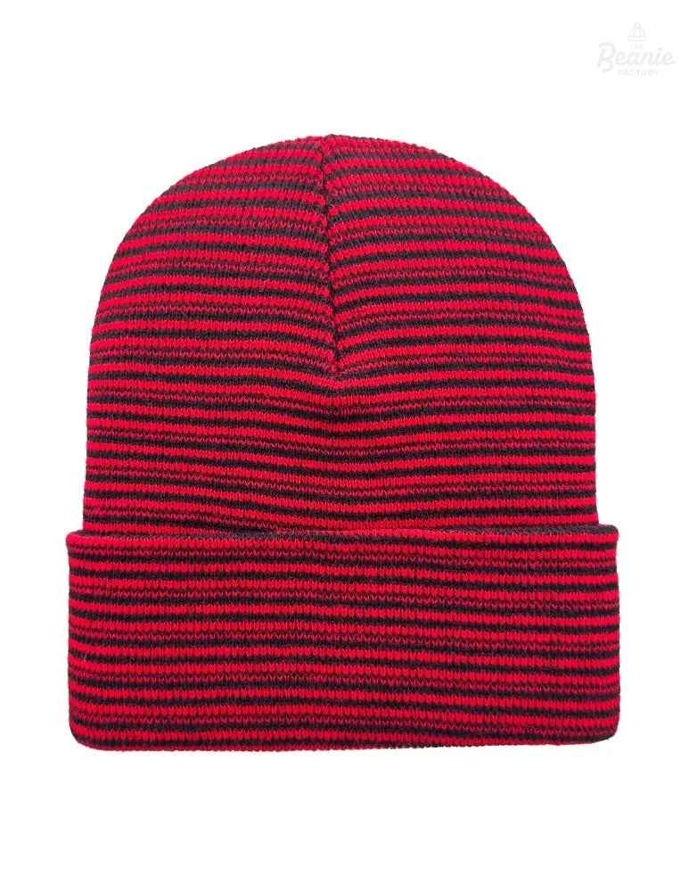 Cuffed Beanie - Circular knit  Winter Hat - Traditional - Contrast - Black / Red