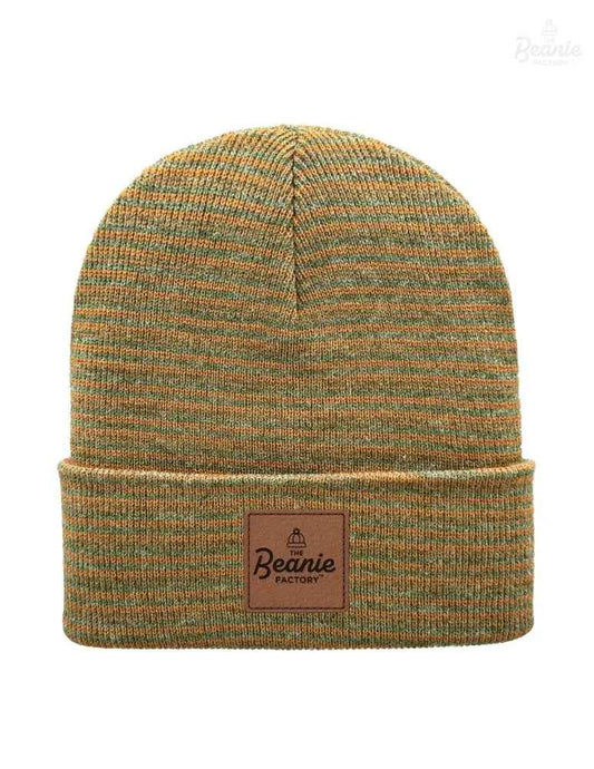 Cuffed Beanie - Circular knit  Winter Hat - Traditional - Contrast - Brown / Green