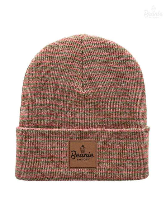Cuffed Beanie - Circular knit  Winter Hat - Traditional - Contrast - Burgundy / Green