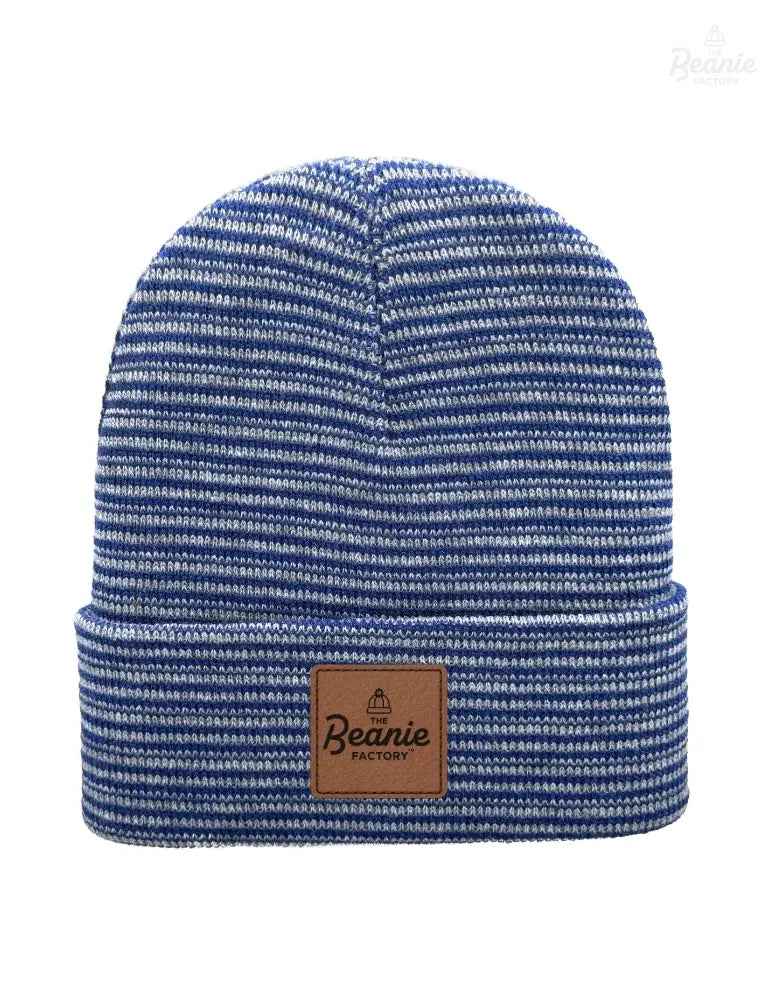 Cuffed Beanie - Circular knit  Winter Hat - Traditional - Contrast - Gray / Blue