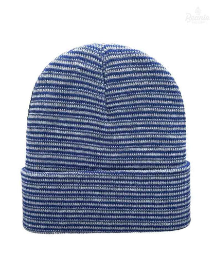Cuffed Beanie - Circular knit  Winter Hat - Traditional - Contrast - Gray / Blue