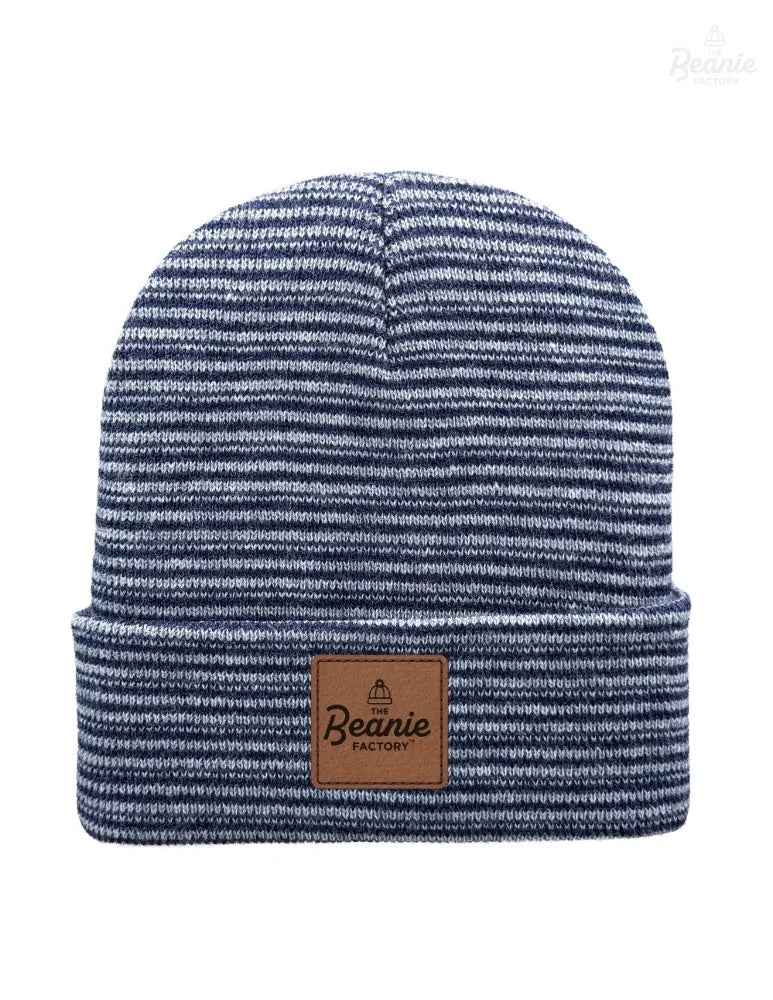 Cuffed Beanie - Circular knit  Winter Hat - Traditional - Contrast - Gray / Denim