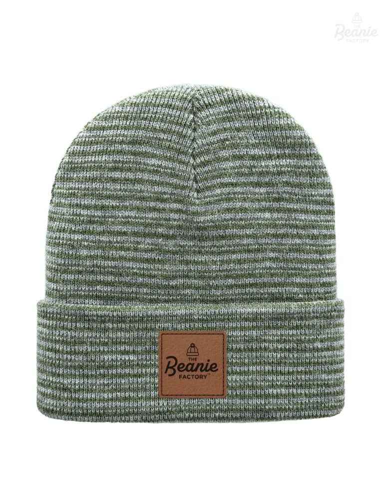 Cuffed Beanie - Circular knit  Winter Hat - Traditional - Contrast - Gray / Green
