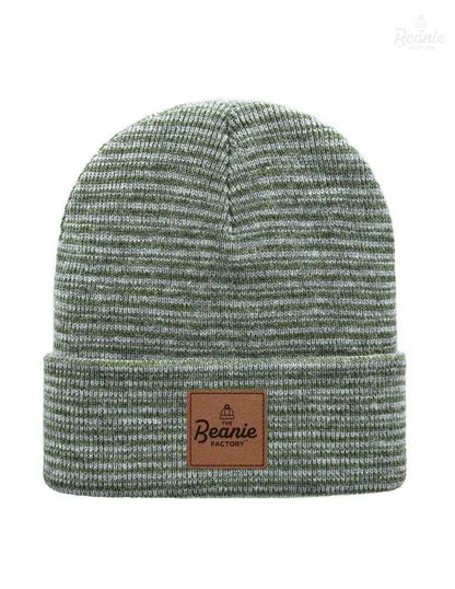 Cuffed Beanie - Circular knit  Winter Hat - Traditional - Contrast - Gray / Green