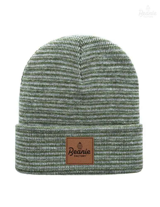 Cuffed Beanie - Circular knit  Winter Hat - Traditional - Contrast - Gray / Green